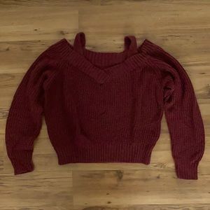 SHEIN Maroon V-Neck Sweater
